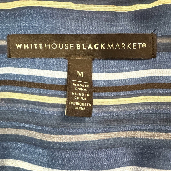 New WHITE HOUSE BLACK MARKET Blue Striped Surplus Shirt Size:M Wrap Blouse - Picture 12 of 13